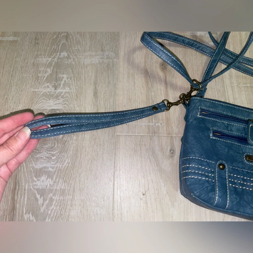 Stone Mountain Blue Jean Denim Look Crossbody Wristlet Bag - Picture 6 of 14
